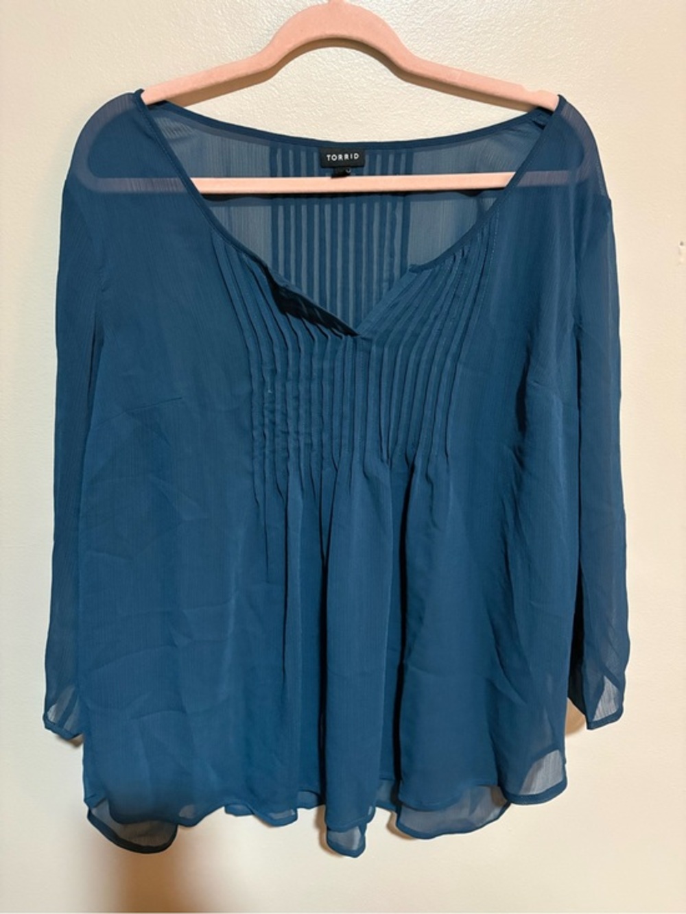 torrid Teal Pintuck Chiffon V-Neck Blouse